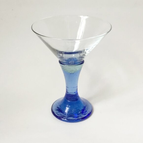 Fire & Light Cobalt Blue Martini Stem Recycled Glass Cup Signed - Picture 1 of 8